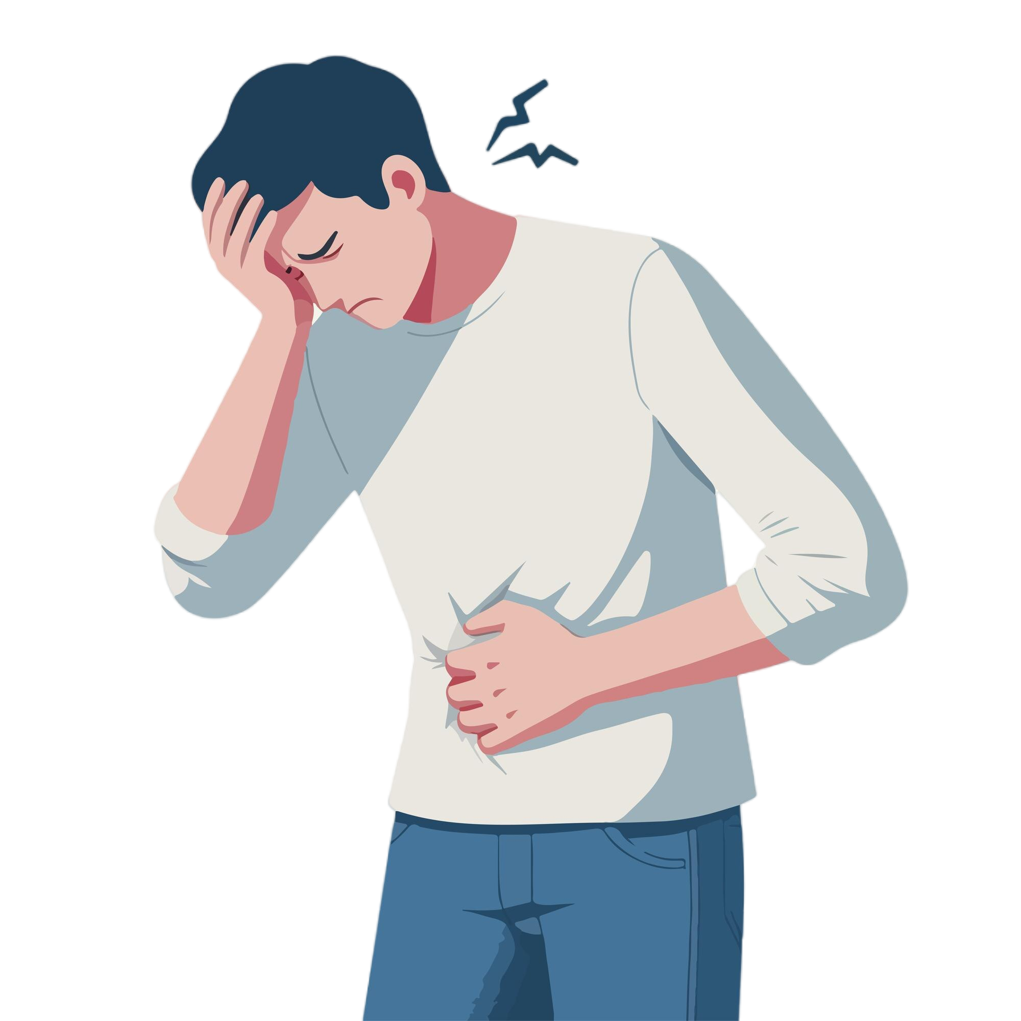 illustration man having stomach ache flat design style
