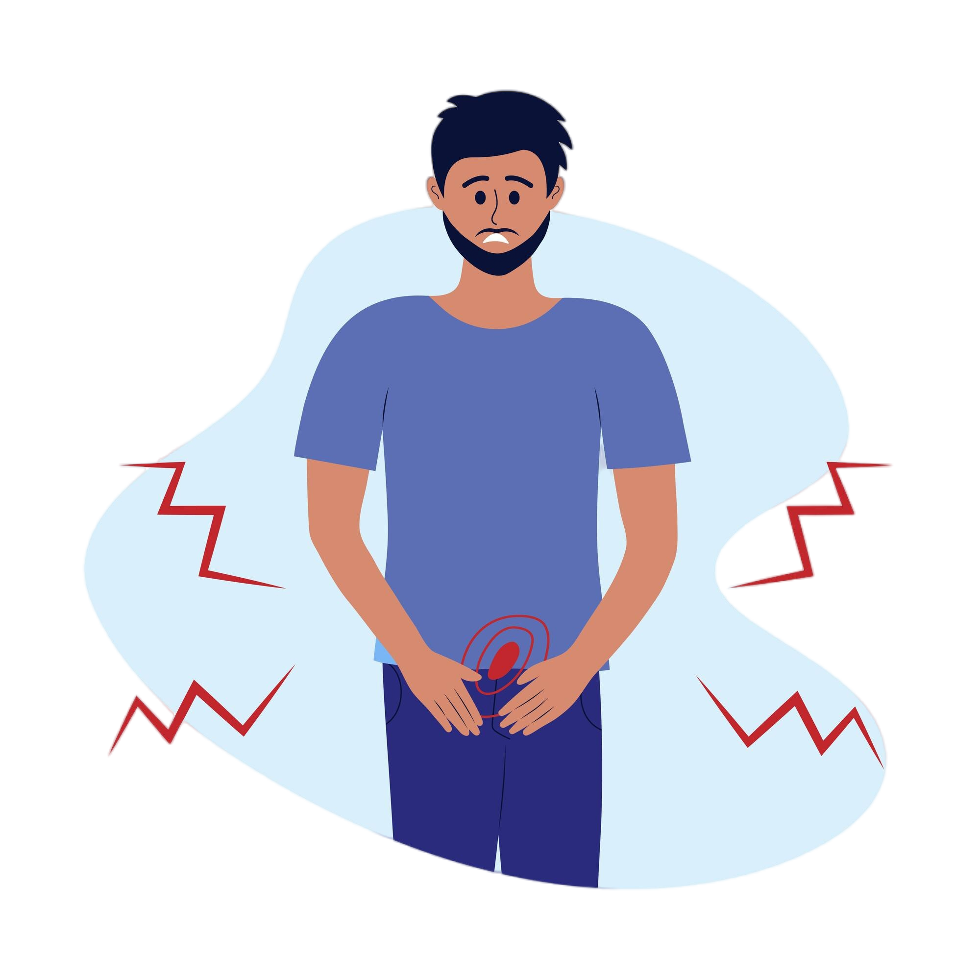 man with pain lower abdomen bladder male character suffers from prostatitis cystitis pain